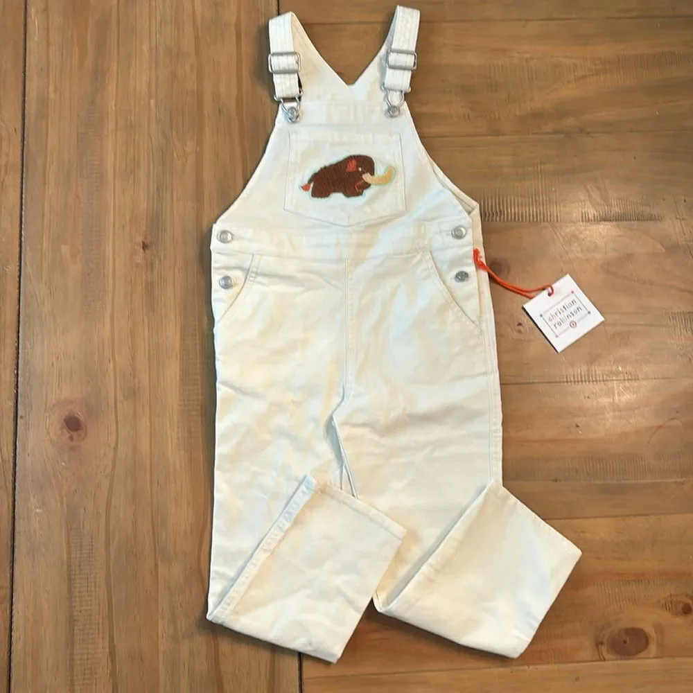 Christian Robinson size 4t Kids Cream Overalls with woolly mammoth Patch NWT